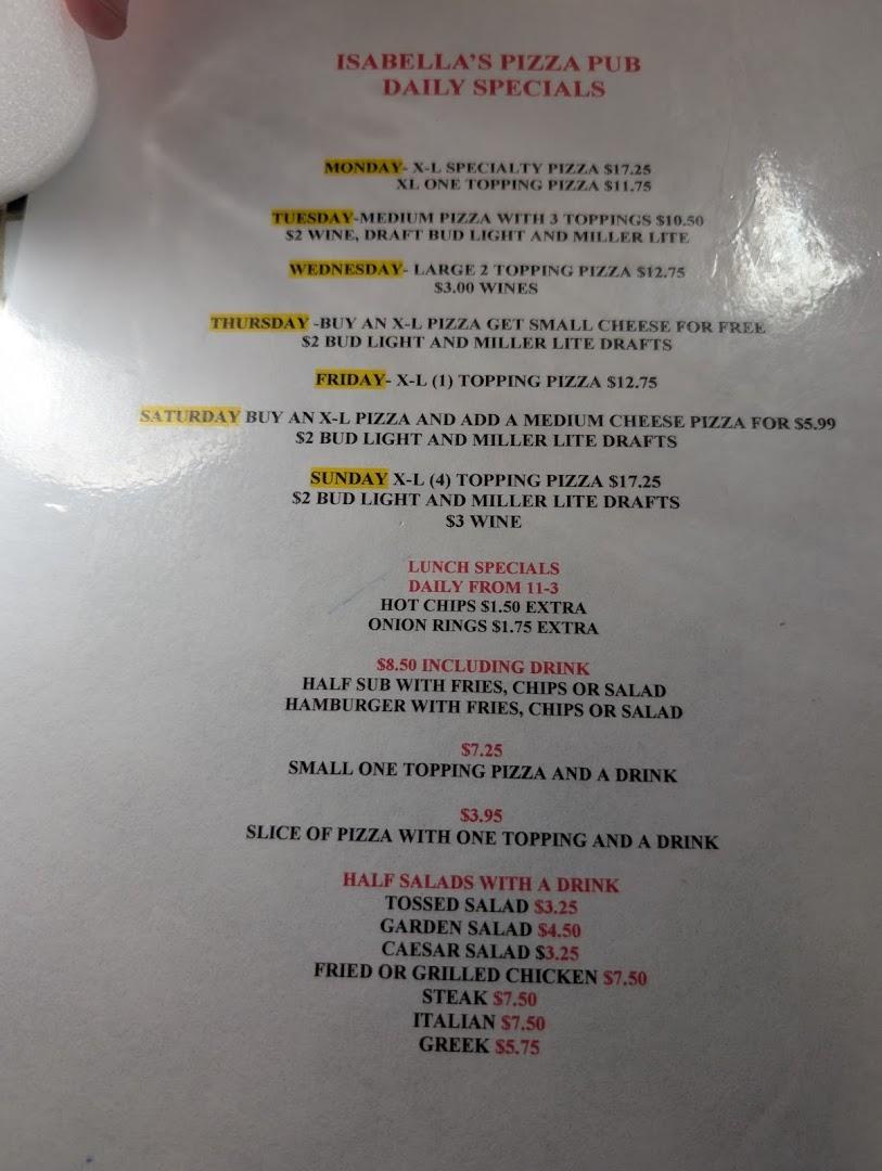 Isabella's Pizza Pub Menu image 2